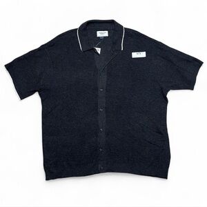 American Eagle Knit Button-Front Polo Shirt Black Men’s L NWT Retro Minimalist